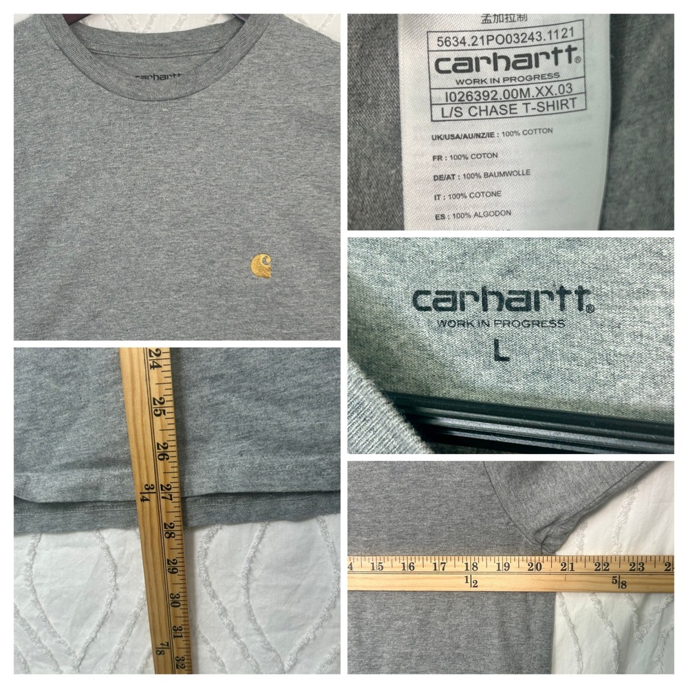Carhartt WIP Chase Long Sleeve T-Shirt Mens L Teal Grey Loose Fit Workwear Lot 2 - Picture 6 of 6